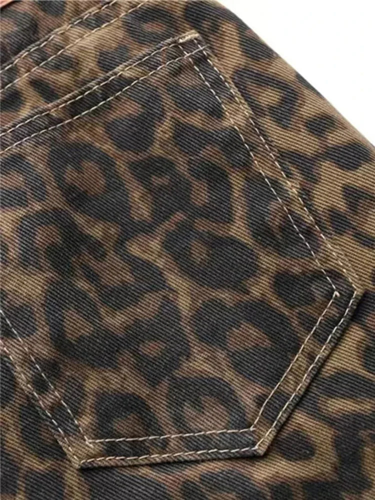 Leopard Print Jeans - Vintage Small Straight Cotton Denim Pants for Women’s Casual Wear - ZOOMNSTORE