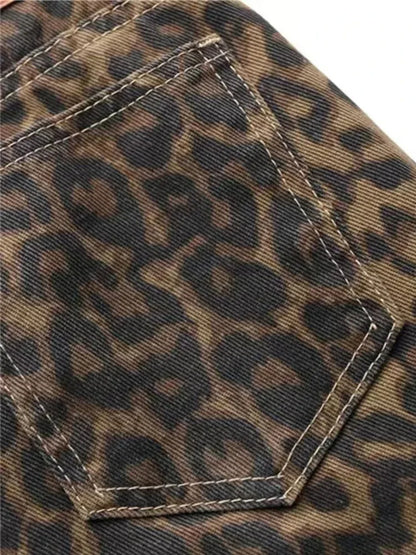 Leopard Print Jeans - Vintage Small Straight Cotton Denim Pants for Women’s Casual Wear - ZOOMNSTORE