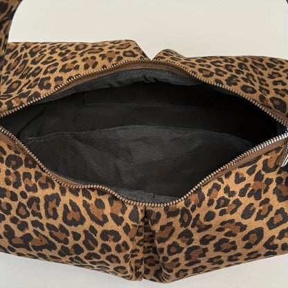 Leopard Print Saddle Bag - Retro Suede PU Leather Large Capacity Handbag for Women - ZOOMNSTORE