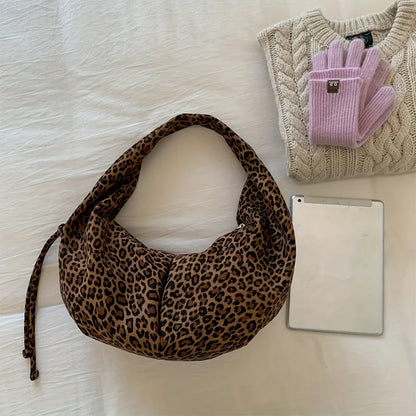 Leopard Print Saddle Bag - Retro Suede PU Leather Large Capacity Handbag for Women - ZOOMNSTORE