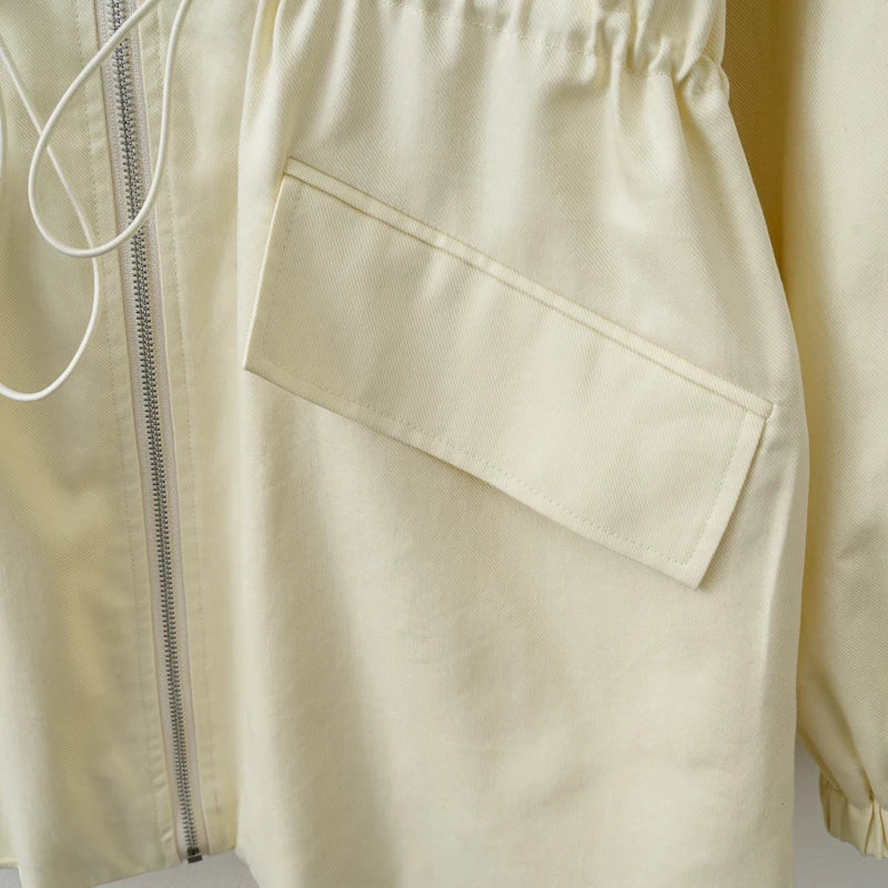 Light Yellow Womens Adjustable Zip Jacket - SpringAutumn Outerwear - ZOOMNSTORE