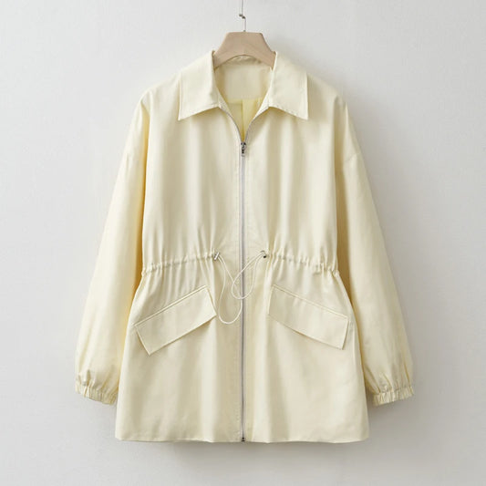 Light Yellow Womens Adjustable Zip Jacket - SpringAutumn Outerwear - ZOOMNSTORE