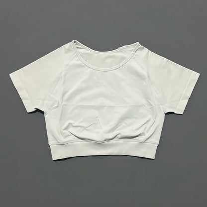 Lightweight Seamless Crop Top - Womens Short Sleeve Yoga  Gym Shirt - ZOOMNSTORE
