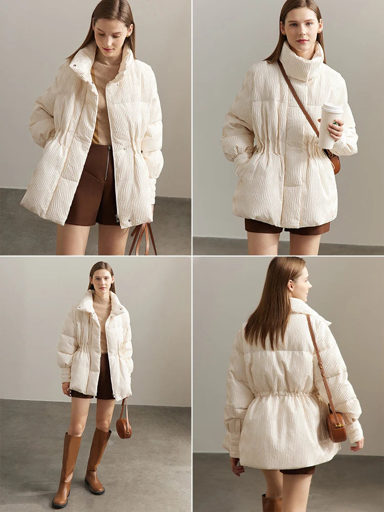 Lightweight Womens Duck Down Puffer Coat - Minimalist Winter Jacket with Stand Collar - ZOOMNSTORE