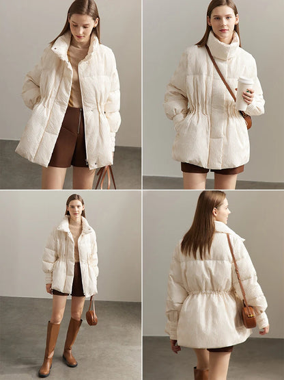 Lightweight Womens Duck Down Puffer Coat - Minimalist Winter Jacket with Stand Collar - ZOOMNSTORE