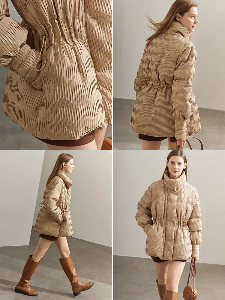 Lightweight Womens Duck Down Puffer Coat - Minimalist Winter Jacket with Stand Collar - ZOOMNSTORE