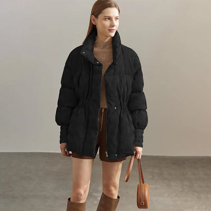Lightweight Womens Duck Down Puffer Coat - Minimalist Winter Jacket with Stand Collar - ZOOMNSTORE