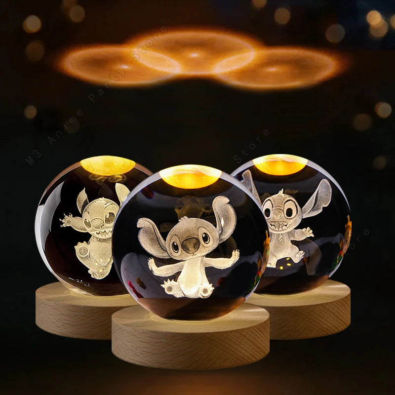 Lilo and Stitch Crystal Lamp – 3D Laser Engraved Crystal Ball Night Light with Wooden Base - ZOOMNSTORE
