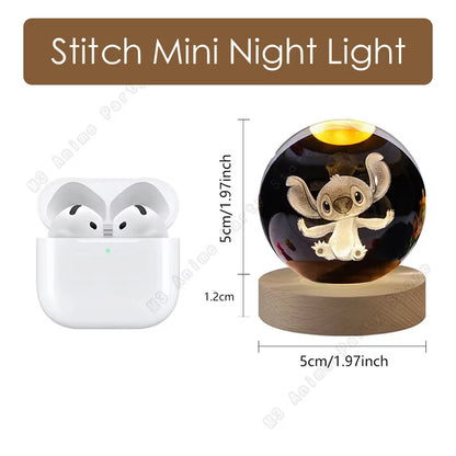 Lilo and Stitch Crystal Lamp – 3D Laser Engraved Crystal Ball Night Light with Wooden Base - ZOOMNSTORE