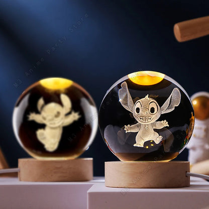 Lilo and Stitch Crystal Lamp – 3D Laser Engraved Crystal Ball Night Light with Wooden Base - ZOOMNSTORE