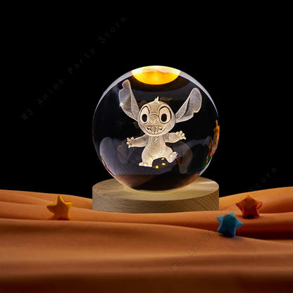 Lilo and Stitch Crystal Lamp – 3D Laser Engraved Crystal Ball Night Light with Wooden Base - ZOOMNSTORE
