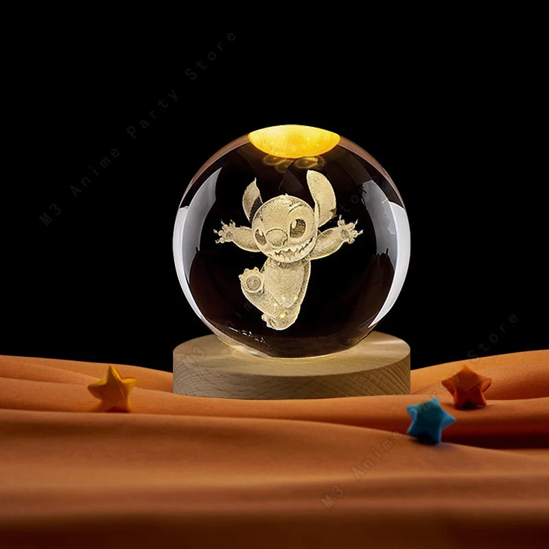 Lilo and Stitch Crystal Lamp – 3D Laser Engraved Crystal Ball Night Light with Wooden Base - ZOOMNSTORE