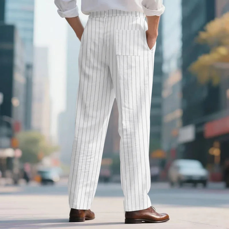 Linen Casual Pants - Men’s Striped Straight-Leg Breathable Loose Trousers for Spring - ZOOMNSTORE