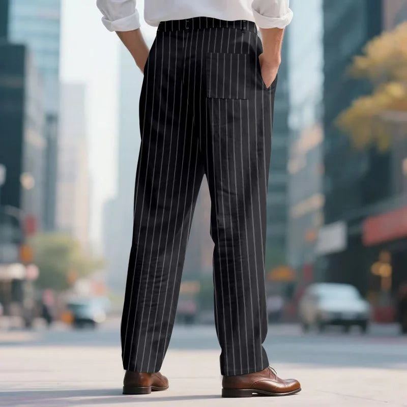 Linen Casual Pants - Men’s Striped Straight-Leg Breathable Loose Trousers for Spring - ZOOMNSTORE
