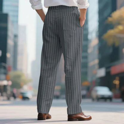 Linen Casual Pants - Men’s Striped Straight-Leg Breathable Loose Trousers for Spring - ZOOMNSTORE