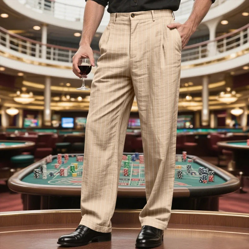 Linen Casual Pants - Men’s Striped Straight-Leg Breathable Loose Trousers for Spring - ZOOMNSTORE