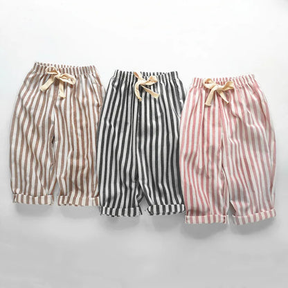 Linen Cotton Stripe Pants - Casual Loose Trousers for Kids - ZOOMNSTORE