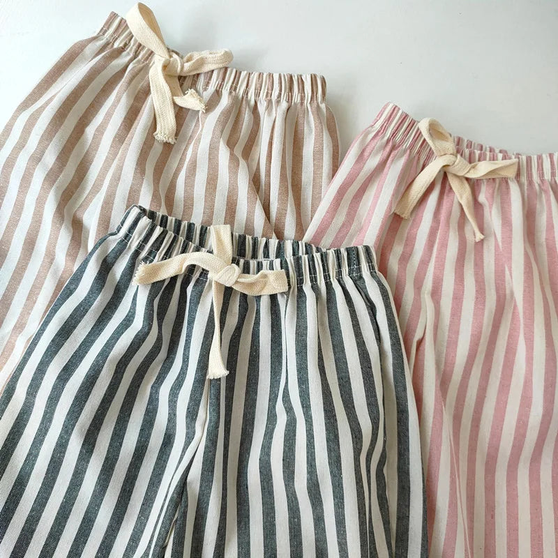 Linen Cotton Stripe Pants - Casual Loose Trousers for Kids - ZOOMNSTORE