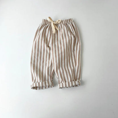 Linen Cotton Stripe Pants - Casual Loose Trousers for Kids - ZOOMNSTORE