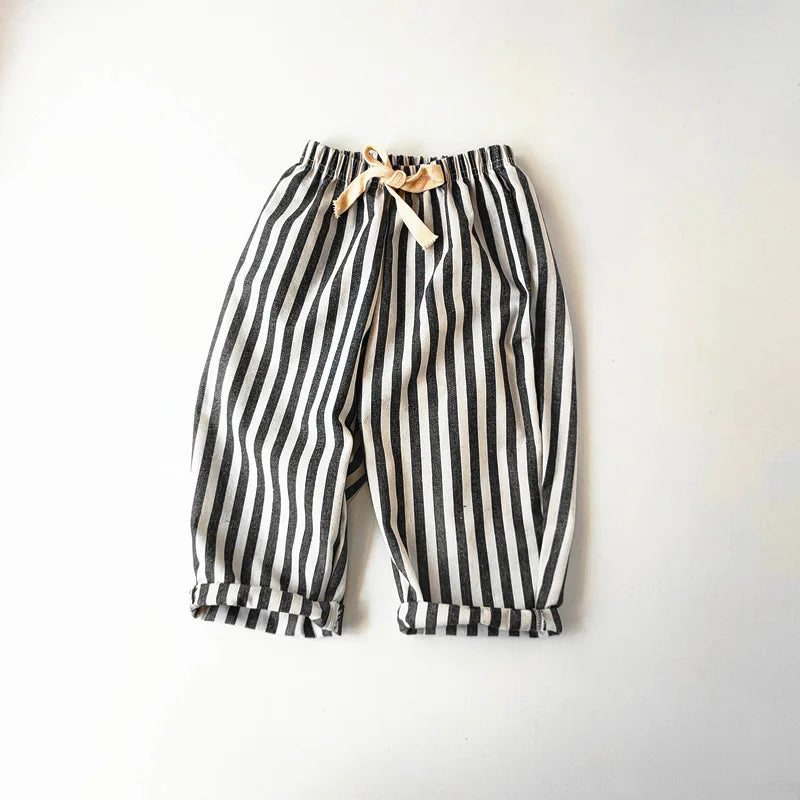 Linen Cotton Stripe Pants - Casual Loose Trousers for Kids - ZOOMNSTORE