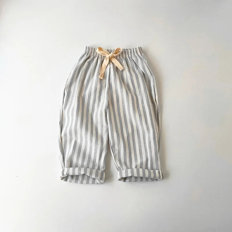 Linen Cotton Stripe Pants - Casual Loose Trousers for Kids - ZOOMNSTORE