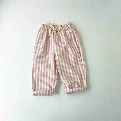 Linen Cotton Stripe Pants - Casual Loose Trousers for Kids - ZOOMNSTORE