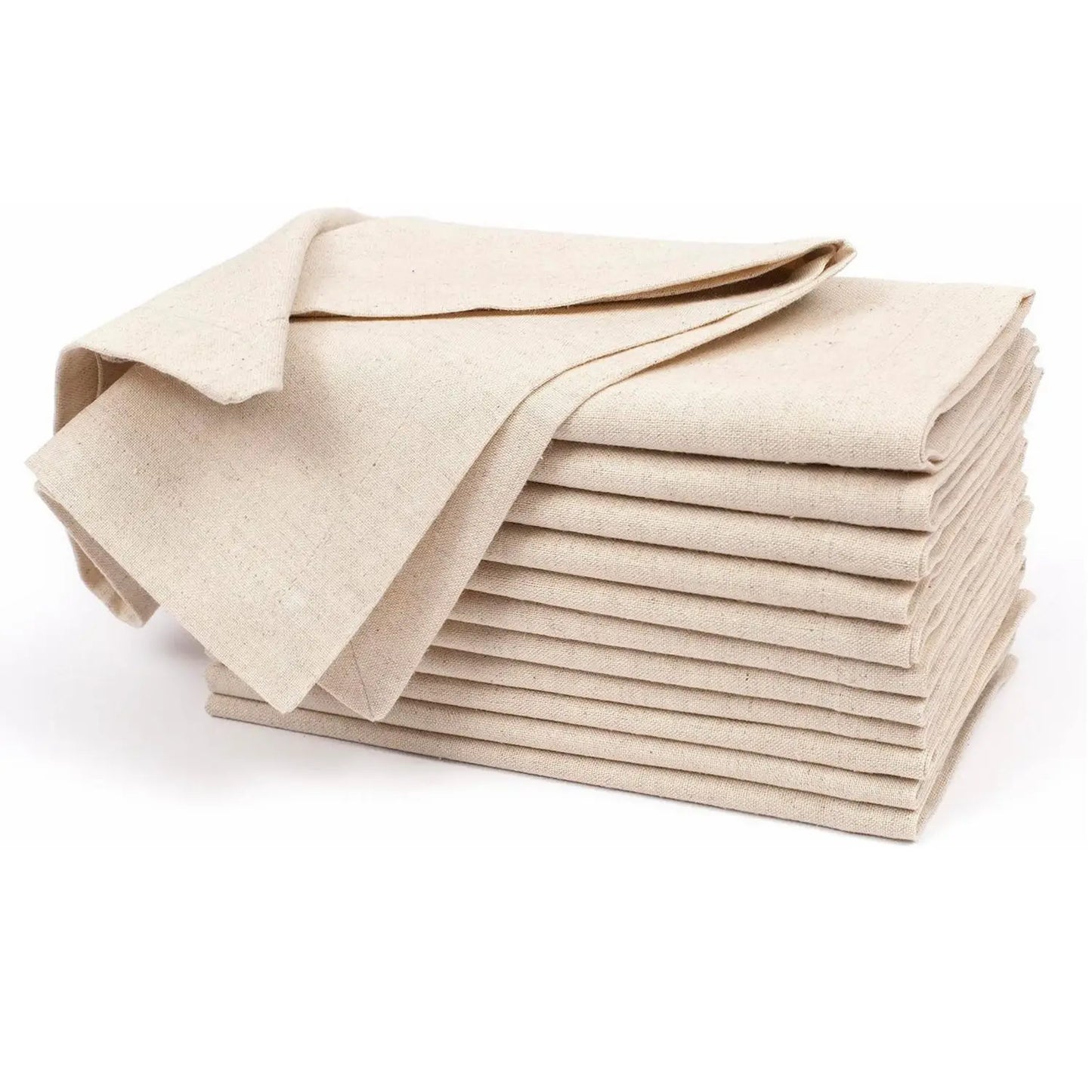 Linen Flax Cotton Dinner Napkins - Set of 12 Natural Fabric Wedding Napkins with Mitered Corners - ZOOMNSTORE