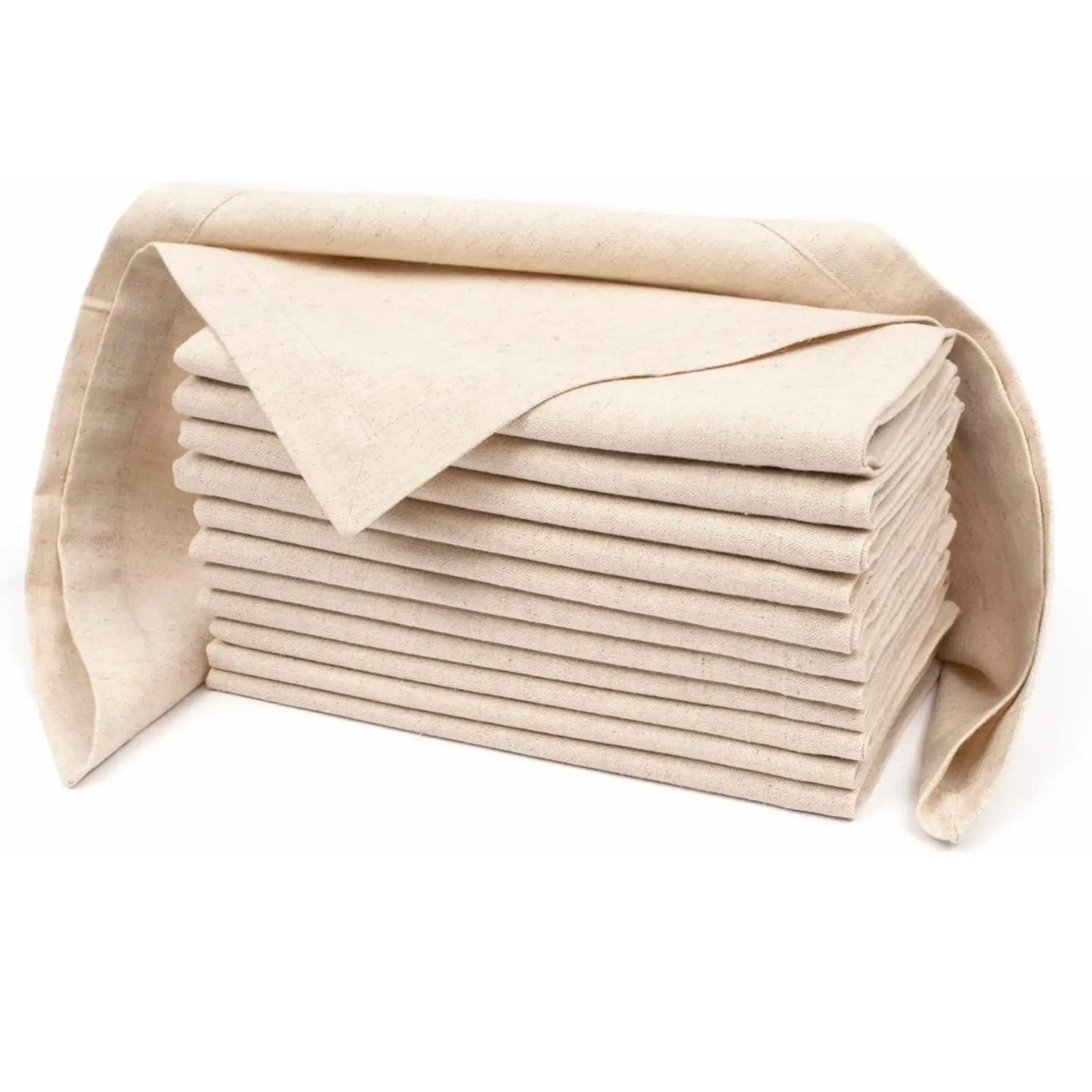Linen Flax Cotton Dinner Napkins - Set of 12 Natural Fabric Wedding Napkins with Mitered Corners - ZOOMNSTORE