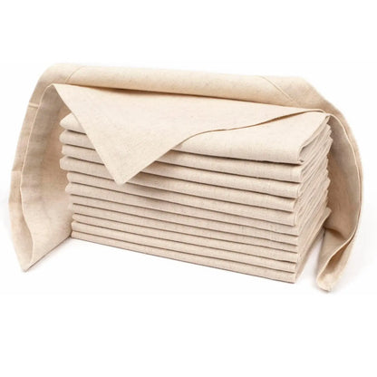 Linen Flax Cotton Dinner Napkins - Set of 12 Natural Fabric Wedding Napkins with Mitered Corners - ZOOMNSTORE