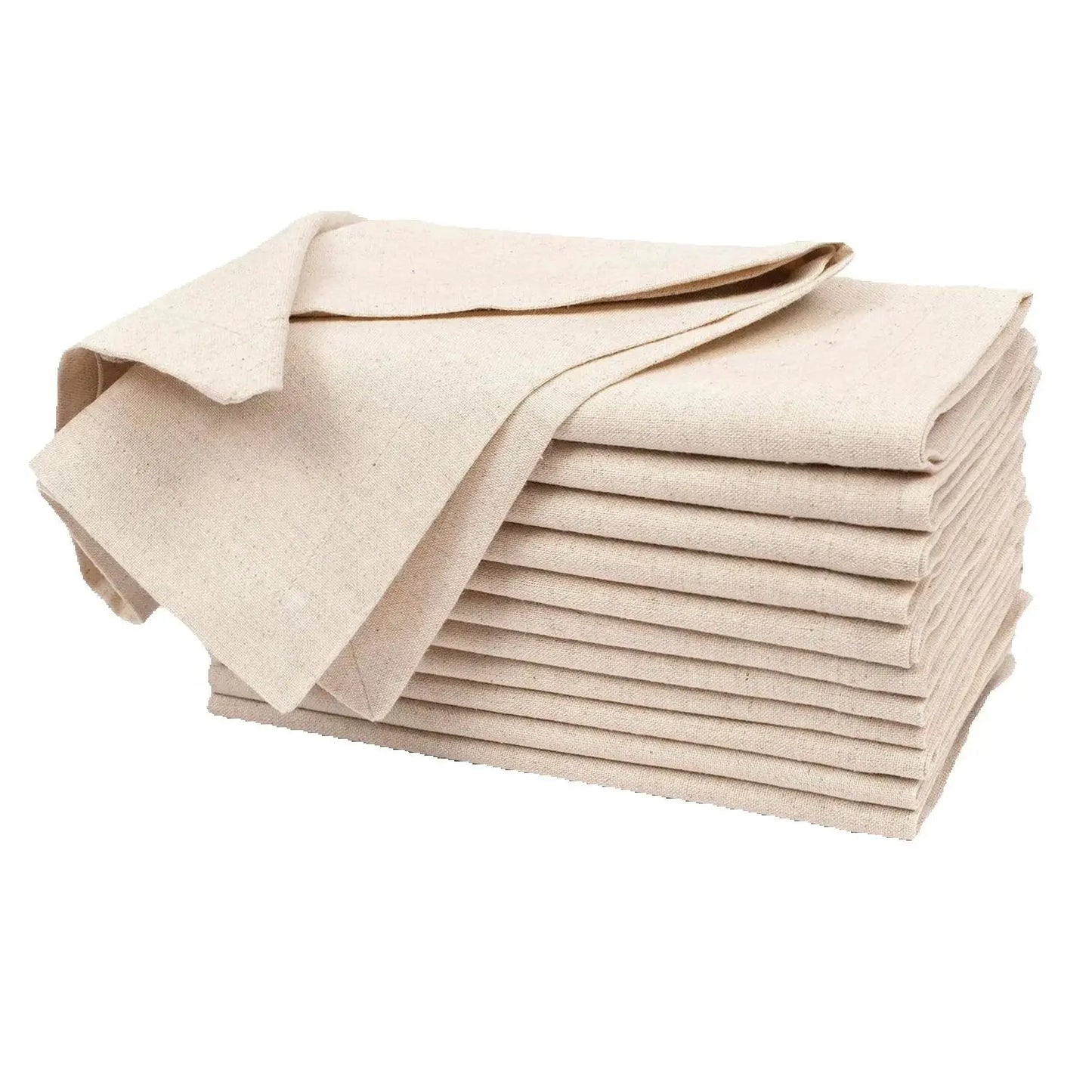 Linen Flax Cotton Dinner Napkins - Set of 12 Natural Fabric Wedding Napkins with Mitered Corners - ZOOMNSTORE