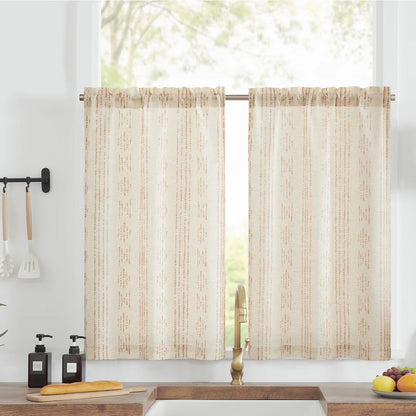 Linen Kitchen Curtains - Japanese Striped Short Rod Pocket Drapes - ZOOMNSTORE