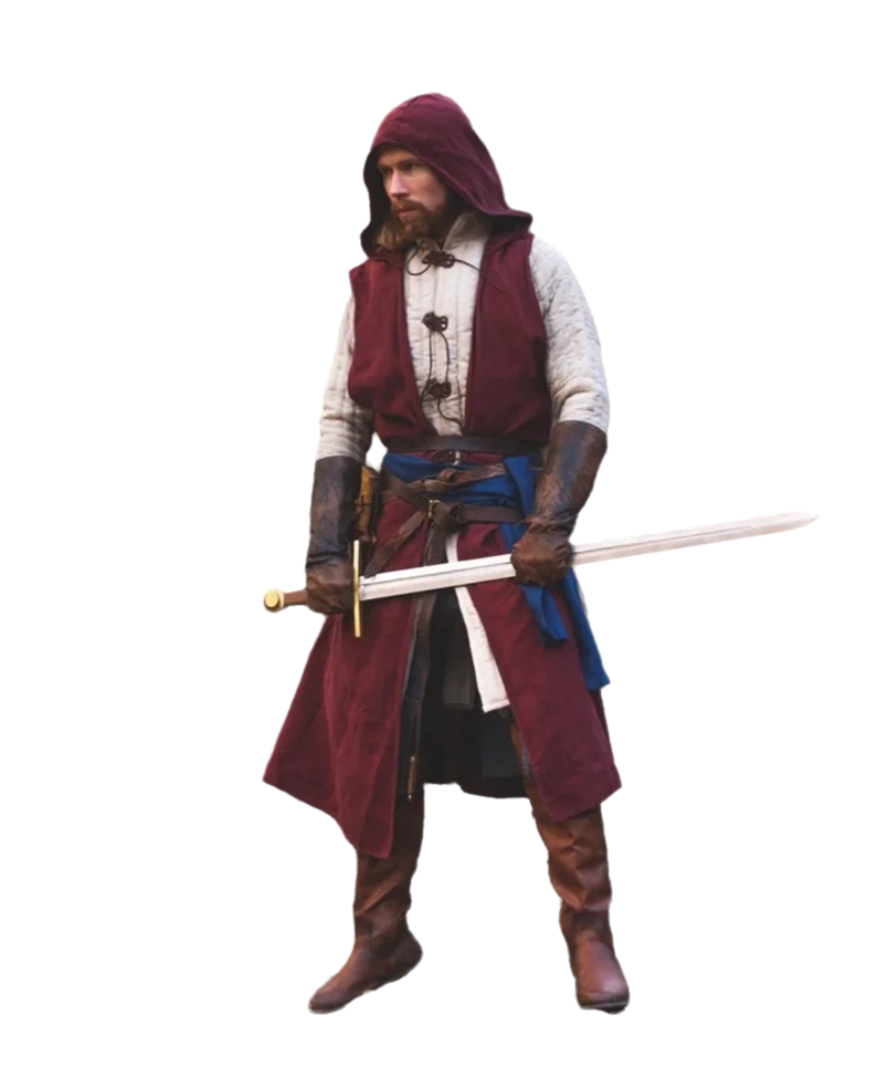 Open-Front Surcoat - Linen Medieval Overgarment Adult Celtic Robe with Hood Viking Cape, Renaissance Cosplay LARP Costume - ZOOMNSTORE