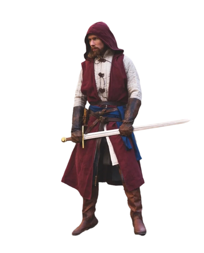 Open-Front Surcoat - Linen Medieval Overgarment Adult Celtic Robe with Hood Viking Cape, Renaissance Cosplay LARP Costume - ZOOMNSTORE