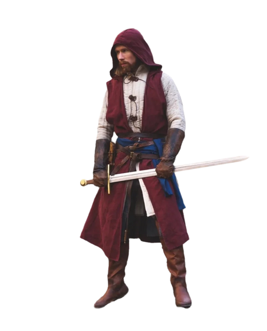 Open-Front Surcoat - Linen Medieval Overgarment Adult Celtic Robe with Hood Viking Cape, Renaissance Cosplay LARP Costume - ZOOMNSTORE