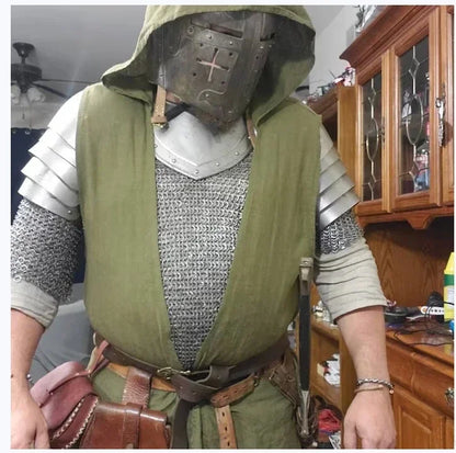 Open-Front Surcoat - Linen Medieval Overgarment Adult Celtic Robe with Hood Viking Cape, Renaissance Cosplay LARP Costume - ZOOMNSTORE