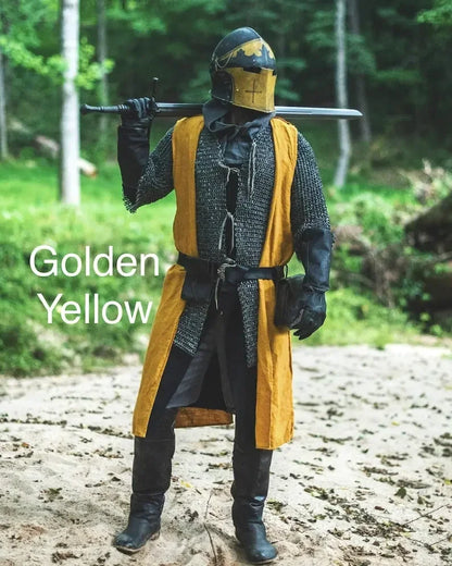 Open-Front Surcoat - Linen Medieval Overgarment Adult Celtic Robe with Hood Viking Cape, Renaissance Cosplay LARP Costume - ZOOMNSTORE