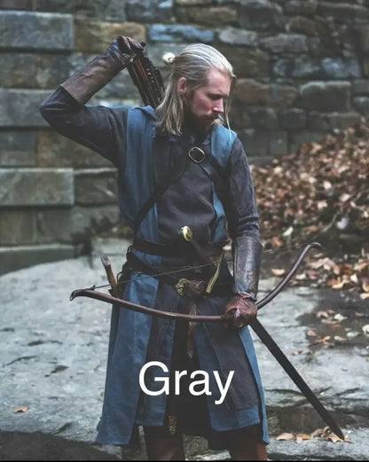 Open-Front Surcoat - Linen Medieval Overgarment Adult Celtic Robe with Hood Viking Cape, Renaissance Cosplay LARP Costume - ZOOMNSTORE