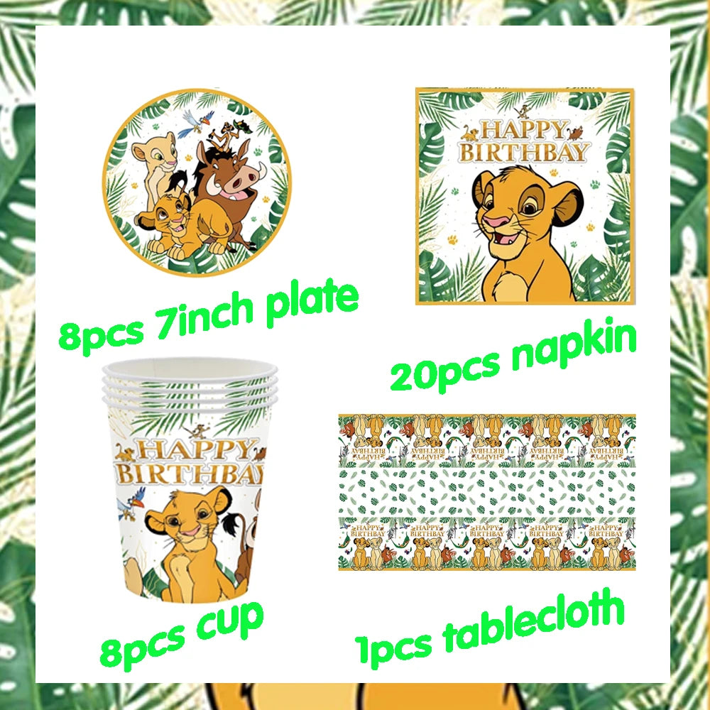 Lion King Birthday Party Supplies - Disposable Tableware Set with Cups Plates Napkins - ZOOMNSTORE