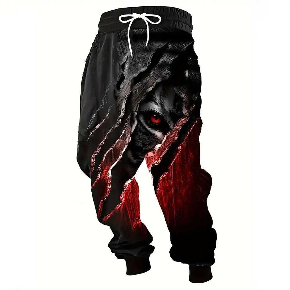 Lion Print Sweatpants - Men's Loose Fit Drawstring Waist Winter Warm Joggers - ZOOMNSTORE