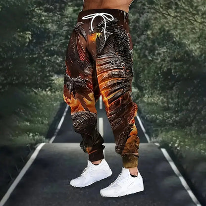Lion Print Sweatpants - Men's Loose Fit Drawstring Waist Winter Warm Joggers - ZOOMNSTORE
