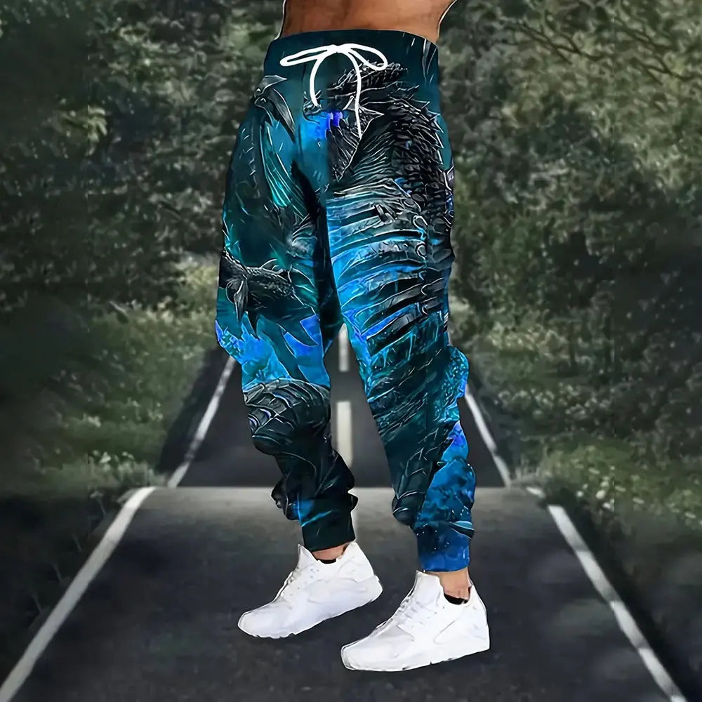 Lion Print Sweatpants - Men's Loose Fit Drawstring Waist Winter Warm Joggers - ZOOMNSTORE