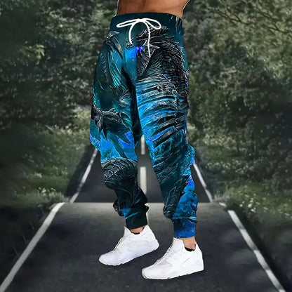 Lion Print Sweatpants - Men's Loose Fit Drawstring Waist Winter Warm Joggers - ZOOMNSTORE
