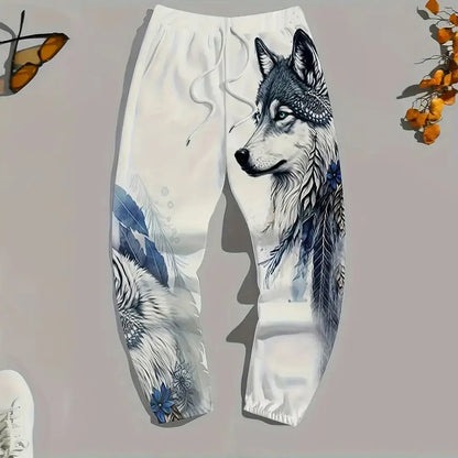 Lion Print Sweatpants - Men's Loose Fit Drawstring Waist Winter Warm Joggers - ZOOMNSTORE