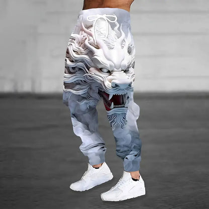Lion Print Sweatpants - Men's Loose Fit Drawstring Waist Winter Warm Joggers - ZOOMNSTORE