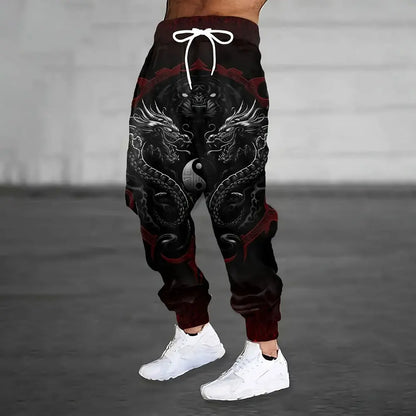 Lion Print Sweatpants - Men's Loose Fit Drawstring Waist Winter Warm Joggers - ZOOMNSTORE