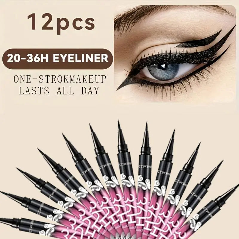 Liquid Eyeliner - 12 PCS Waterproof Black Liner Pen, Long Lasting & Smudge Proof - ZOOMNSTORE