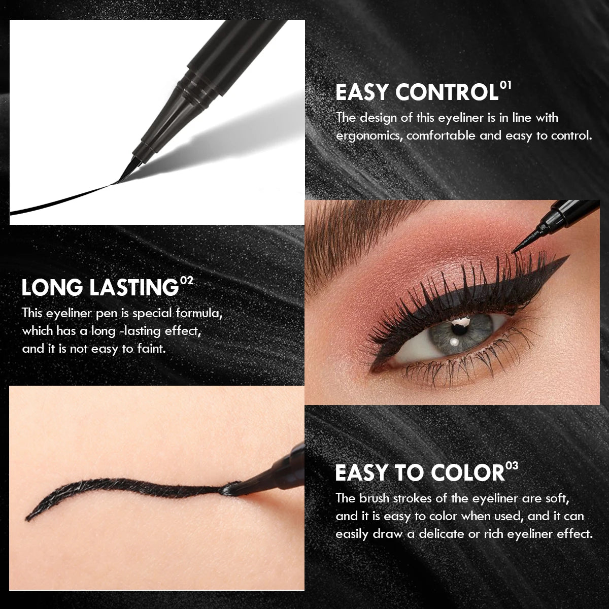 Liquid Eyeliner Pen - 5PCS Waterproof Black Fine Tip, Long Lasting Eye Makeup Set - ZOOMNSTORE