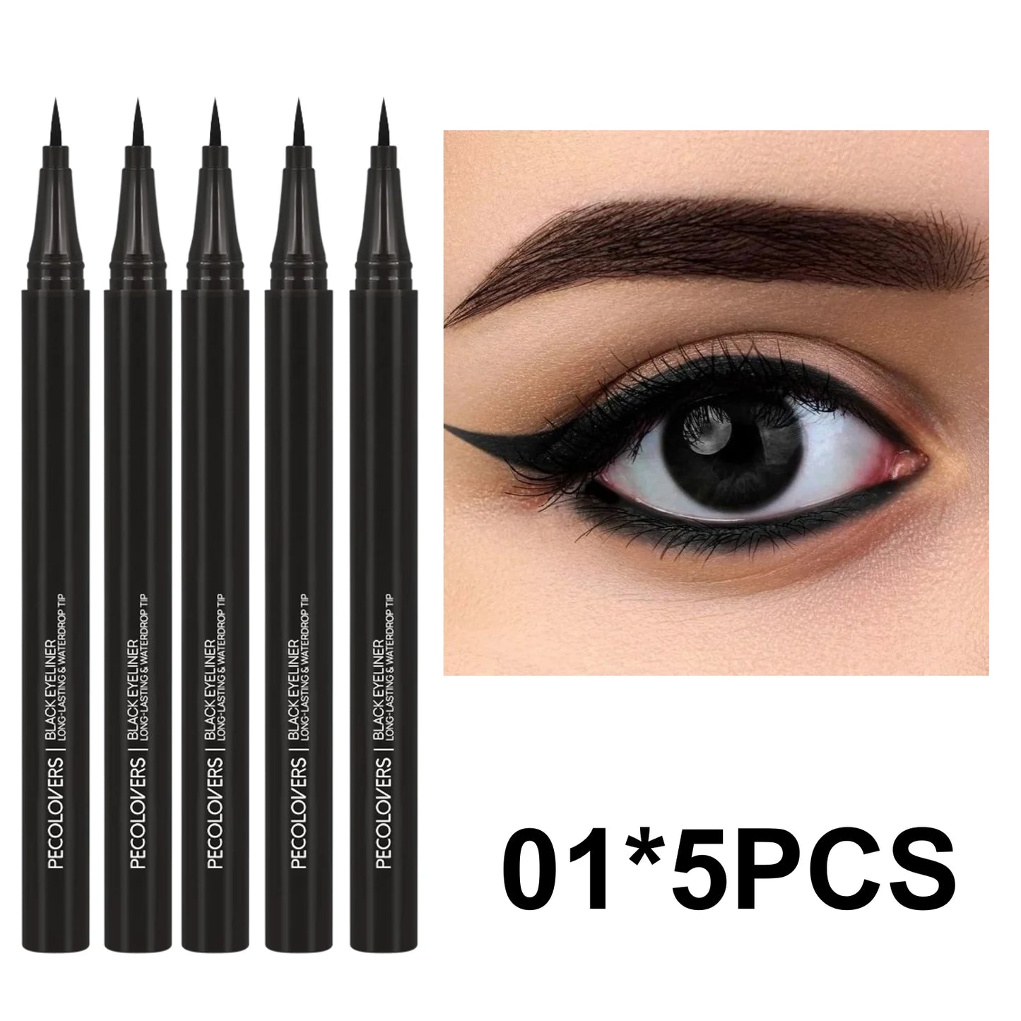 Liquid Eyeliner Pen - 5PCS Waterproof Black Fine Tip, Long Lasting Eye Makeup Set - ZOOMNSTORE