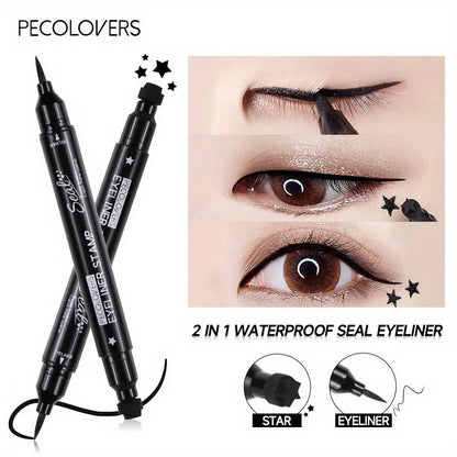 Liquid Eyeliner Pencil - 2 In 1 Double Head Black Waterproof Moon Stamp Quick Dry - ZOOMNSTORE