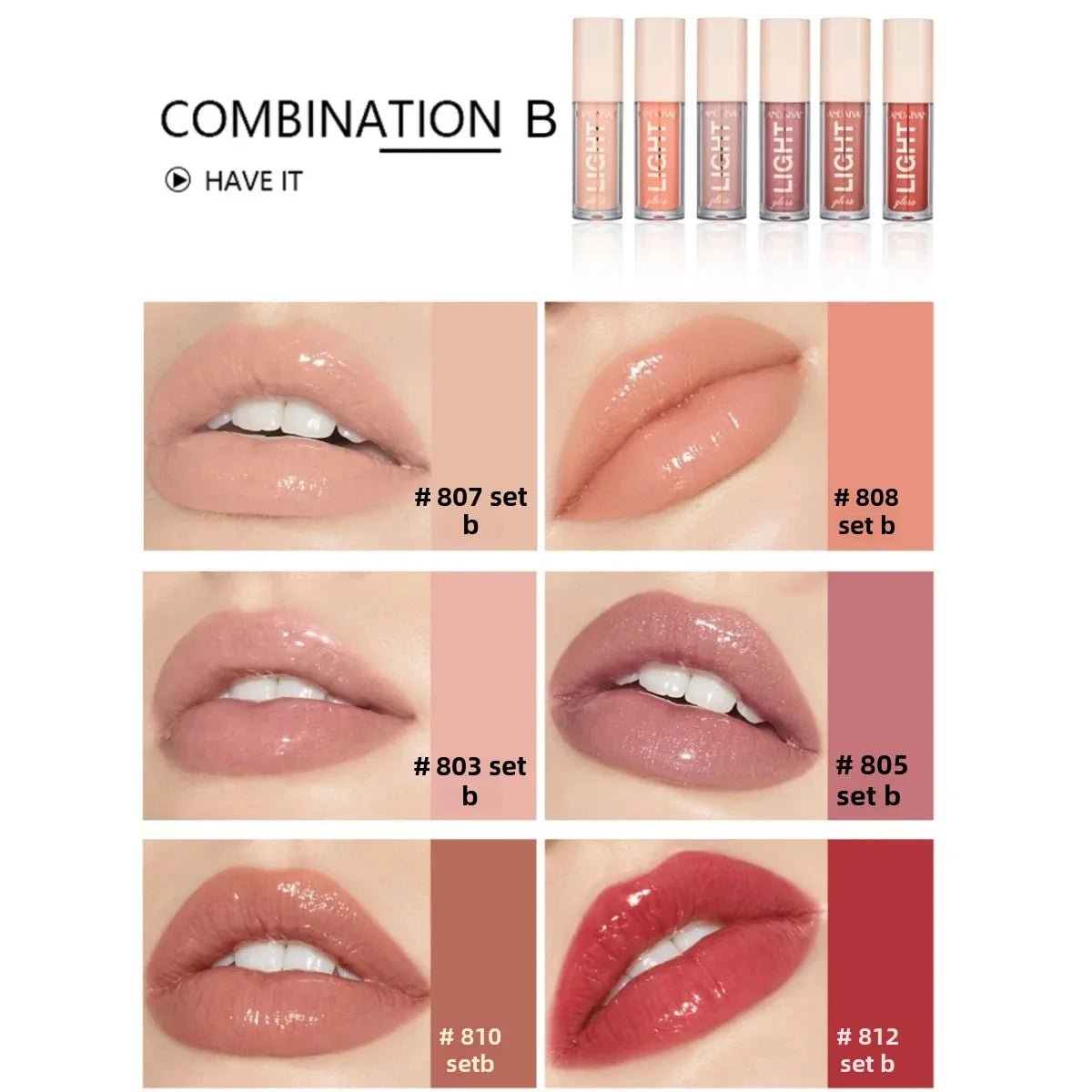 Lip Gloss Set - 6 PCS Long-Lasting Liquid Lip Stains with Mirror - ZOOMNSTORE